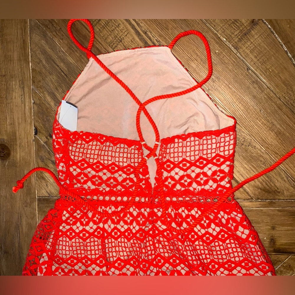 Adelyn Rae Alana Crochet Lace Midi Dress - size small -NWT-mandarin red/stunning - Picture 4 of 16